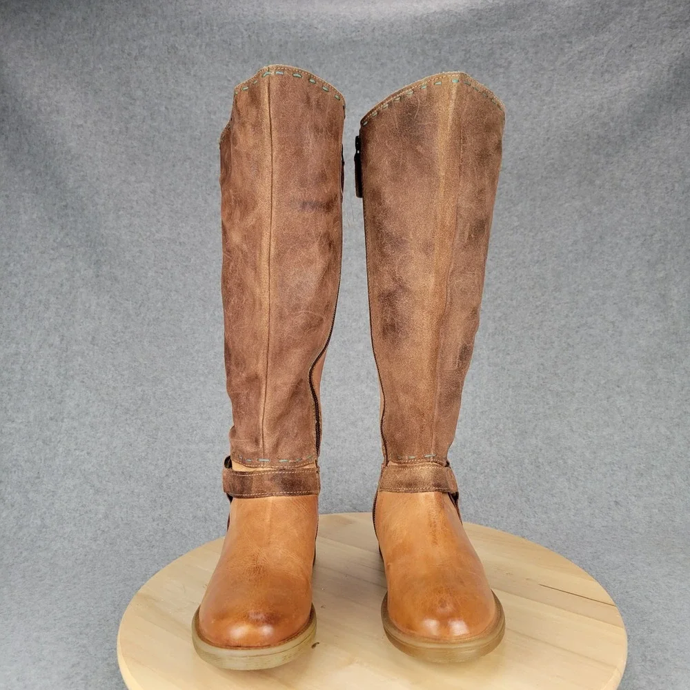 Roan Bed Stu Karolus Boots Women 6 Brown Tan Leather‎ Tall Riding Distressed